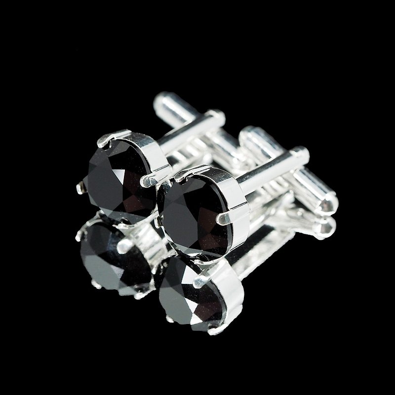 Black Crystal Square Silver Cufflinks | Cuff Links | Swarovski Crystals - 袖口鈕 - 其他金屬 黑色