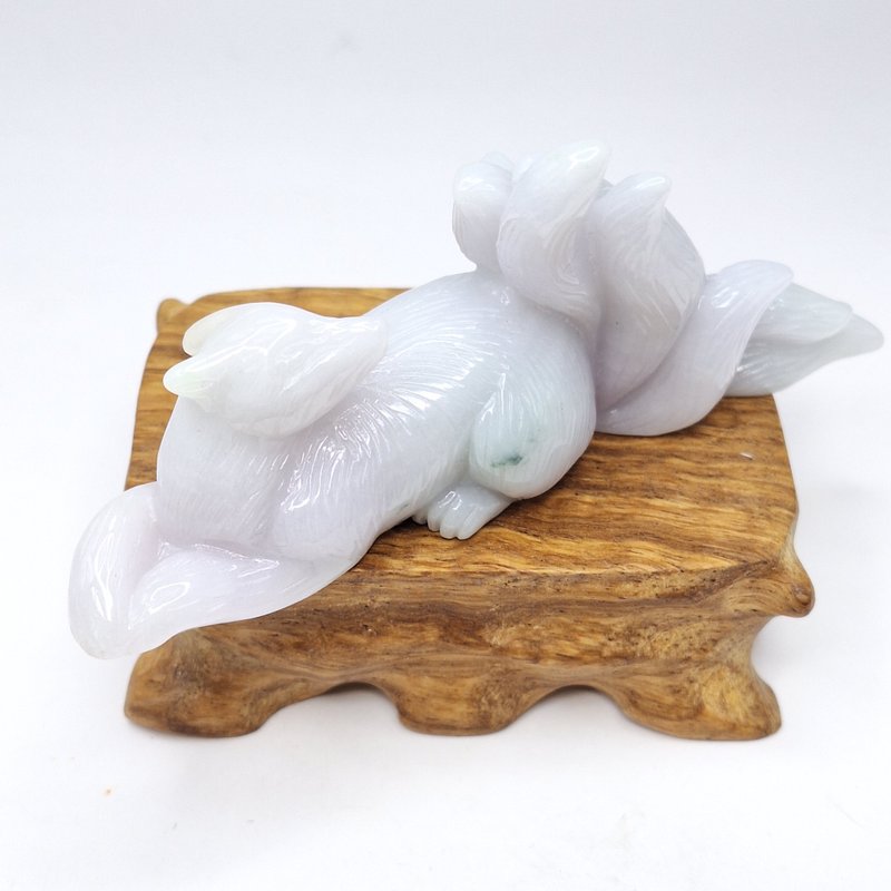 Purple background floating flower nine-tailed fox ornament | Natural Burmese jade A grade jadeite - สร้อยคอ - หยก 