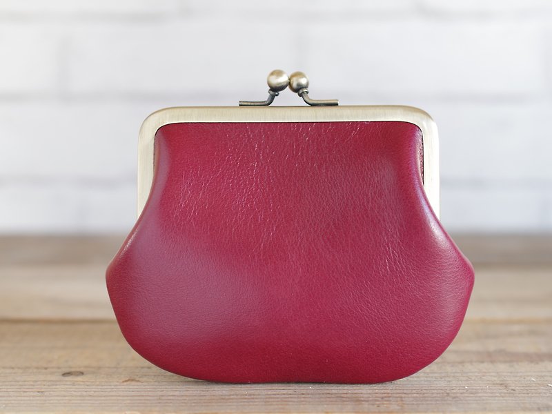 Square Leather Kiss lock bag with Clasp, Bordeaux - กระเป๋าสตางค์ - หนังแท้ สีแดง