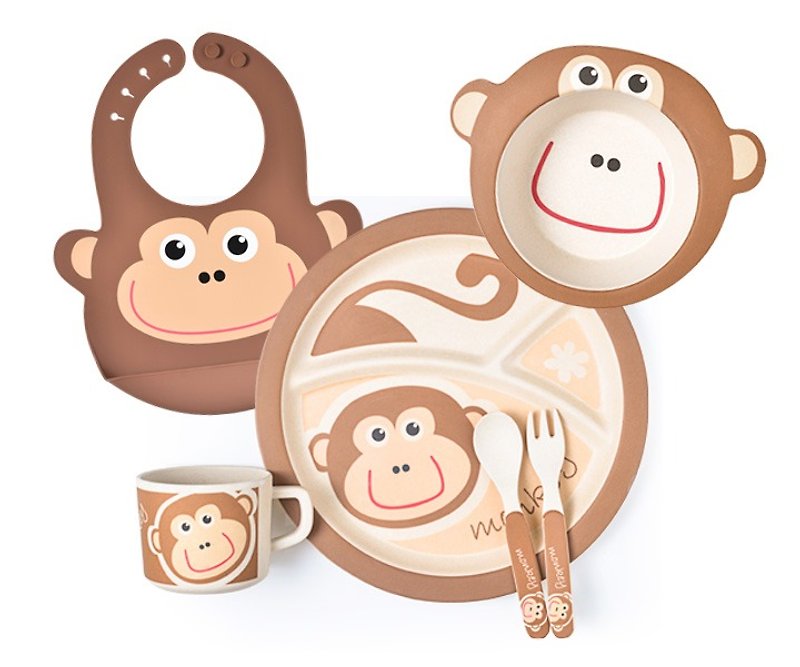 laboos bamboo fiber children&#39;s tableware-naughty monkey set