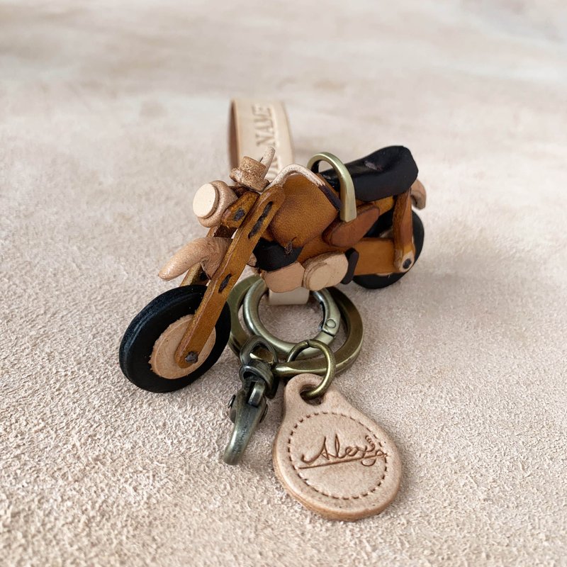 Monkey 125 (hand-dyed yellow)-genuine vegetable tanned leather key ring pendant decoration - ที่ห้อยกุญแจ - หนังแท้ สีใส