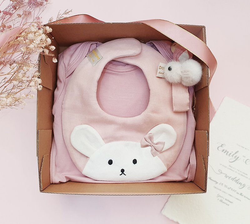 LOVE兔寶寶(粉) 兔子自選多件組彌月禮  周歲禮 - 彌月禮盒 - 棉．麻 粉紅色