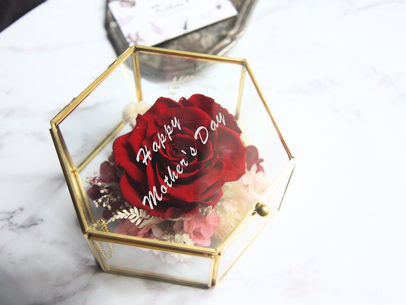 バラのみクラシックなレッドバラのガラスの箱 - ドライフラワー・ブーケ - 寄せ植え・花 レッド