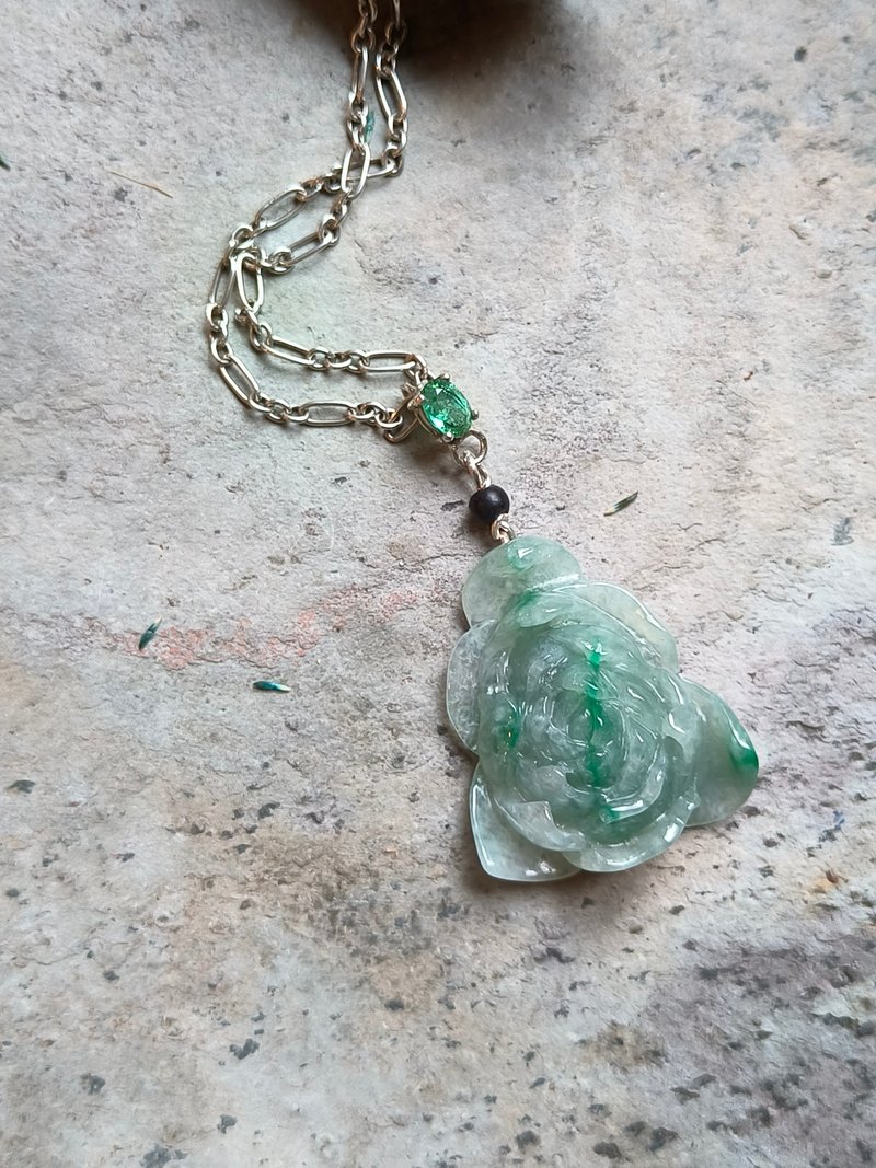 Natural Burmese green ice jadeite pendant with Paraiba tourmaline 249503 - สร้อยข้อมือ - เครื่องเพชรพลอย สีเขียว