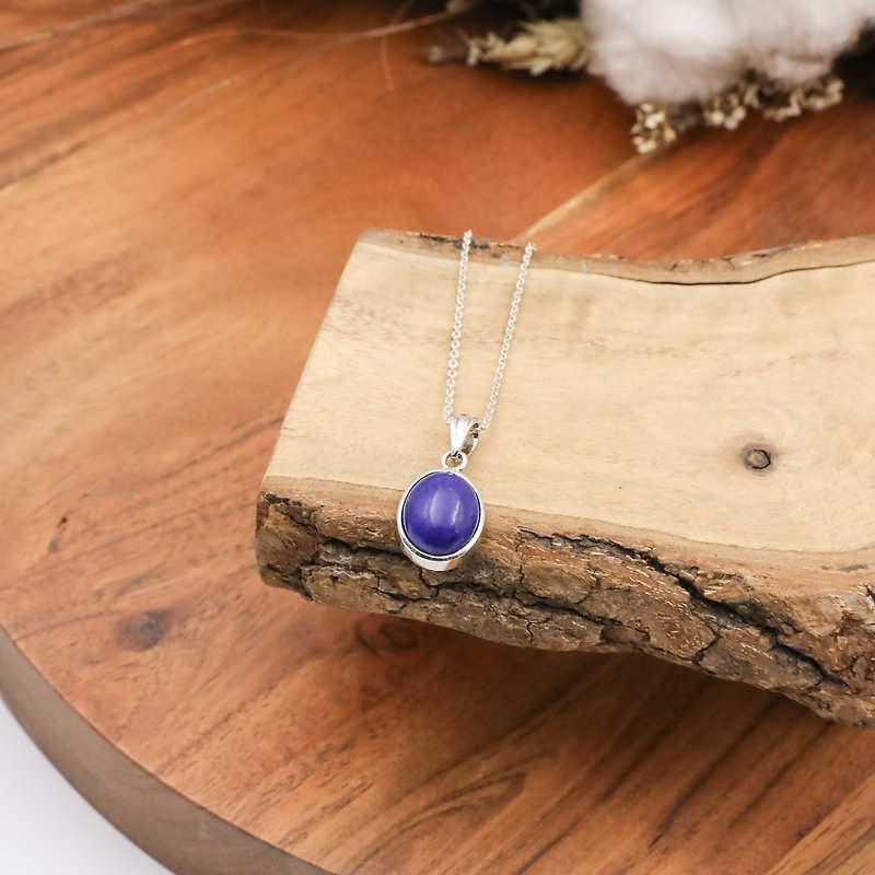 925 sterling silver | simple series natural stone necklace lapis lazuli - Necklaces - Gemstone Blue