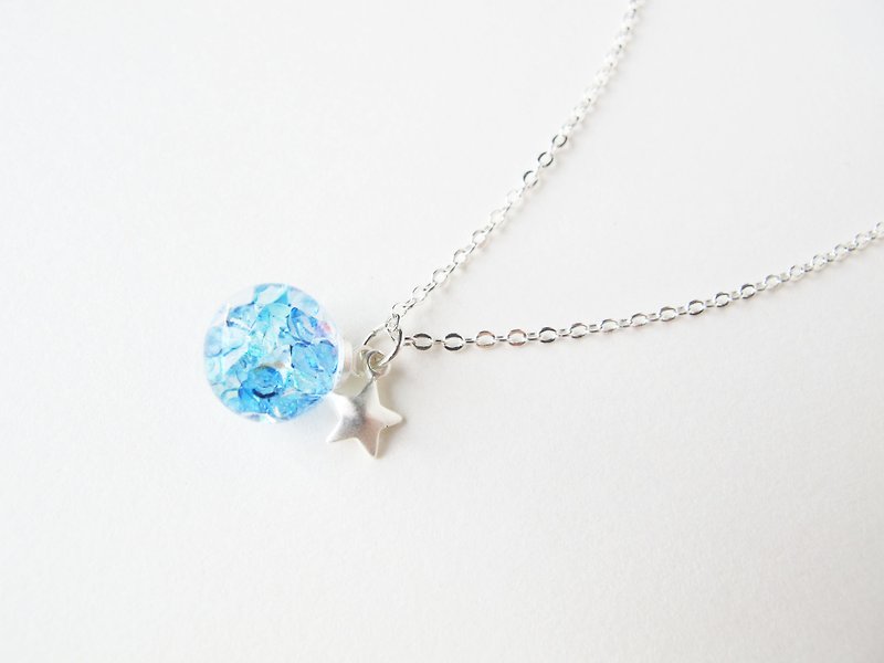 Rosy Garden blue crystal water inside glass ball necklace - สร้อยคอทรง Collar - แก้ว สีน้ำเงิน