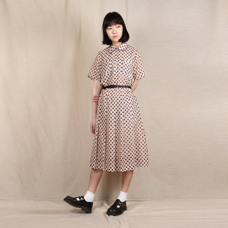 [Vintage] egg plant life simple short-sleeved vintage dress - One Piece Dresses - Polyester Khaki