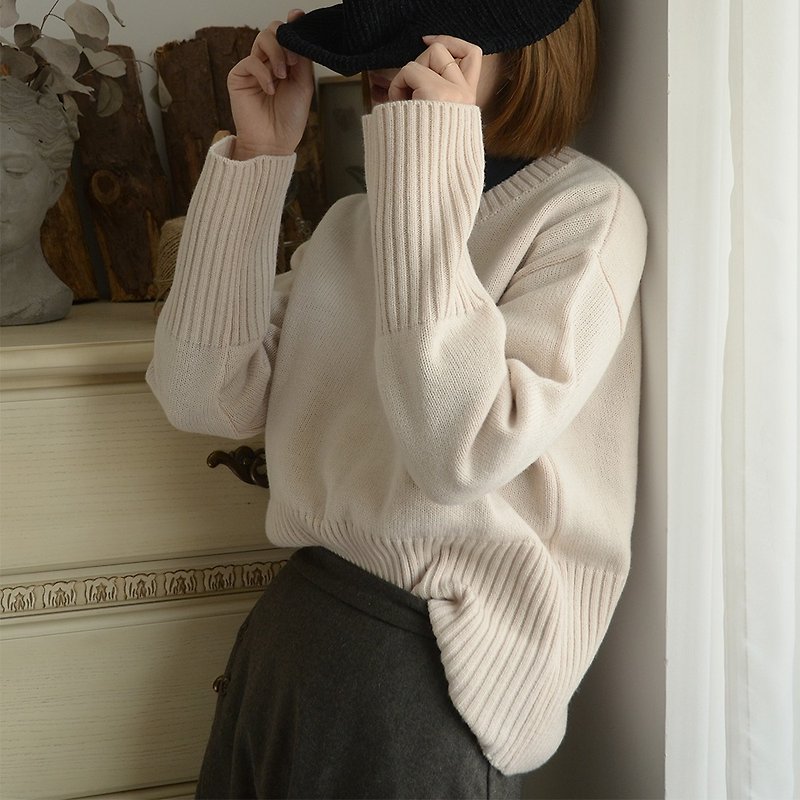 French wool blend pullover sweater|sweater|autumn winter|Australian wool|independent brand|Sora-209 - สเวตเตอร์ผู้หญิง - ขนแกะ ขาว