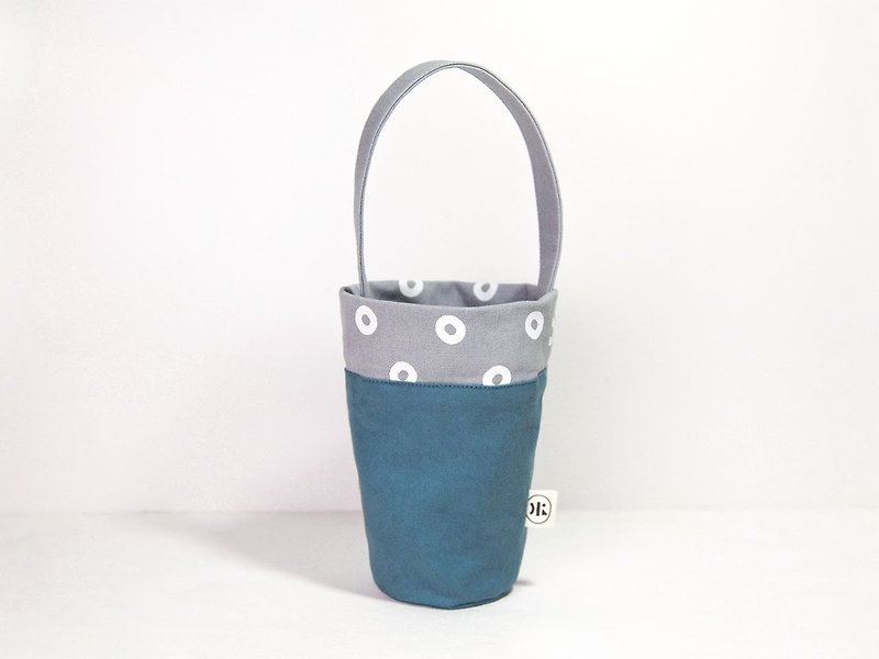 【幾何杯袋】- 迷霧灰 - 杯袋/飲料提袋 - 棉．麻 藍色