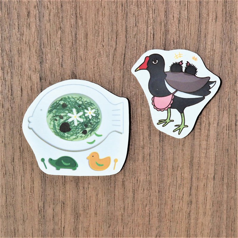Bird Stickers | Mother Red Crested Chicken | Private Kitchen Series - สติกเกอร์ - กระดาษ สีดำ