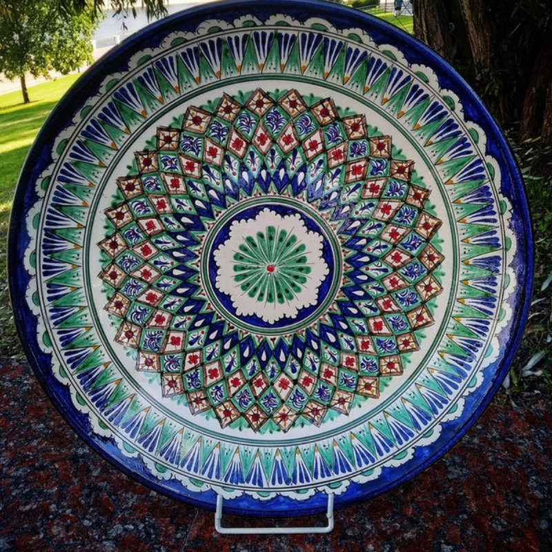 Ceramics large plate diameter 41.5 cm Handmade tray Bright pattern - Plates & Trays - Clay 