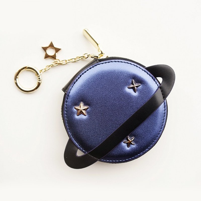 <Izzmi> LSD small planet cowhide leather purse ornaments blue metallic sparkle Yinhuan - กระเป๋าใส่เหรียญ - หนังแท้ สีน้ำเงิน