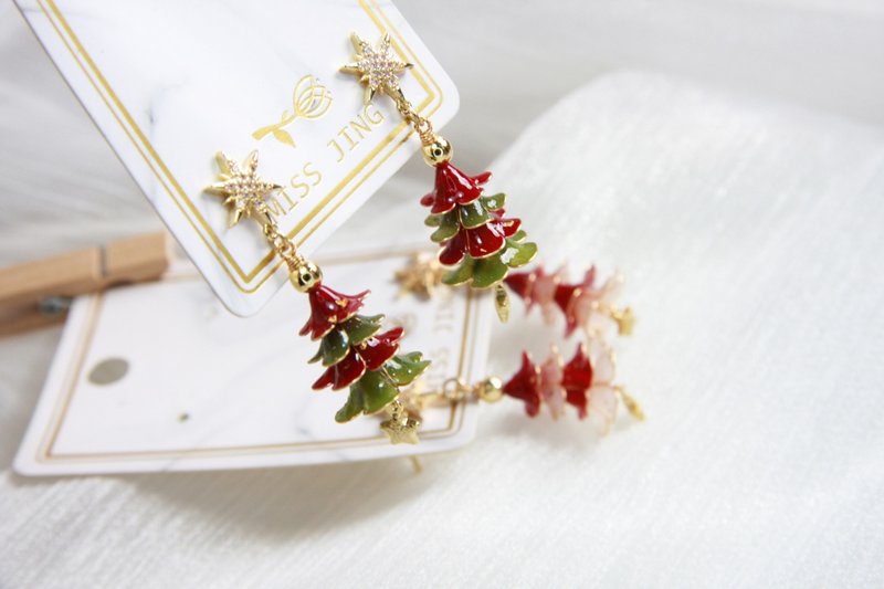 Christmas tree handmade original Bronze resin elegant earrings holiday gift - Earrings & Clip-ons - Resin Multicolor