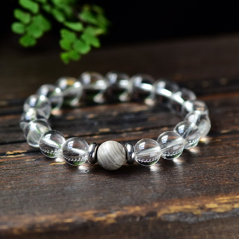 Fine original pure natural white crystal bracelet with wood grain Stone crystal clear and soothing - สร้อยข้อมือ - คริสตัล 