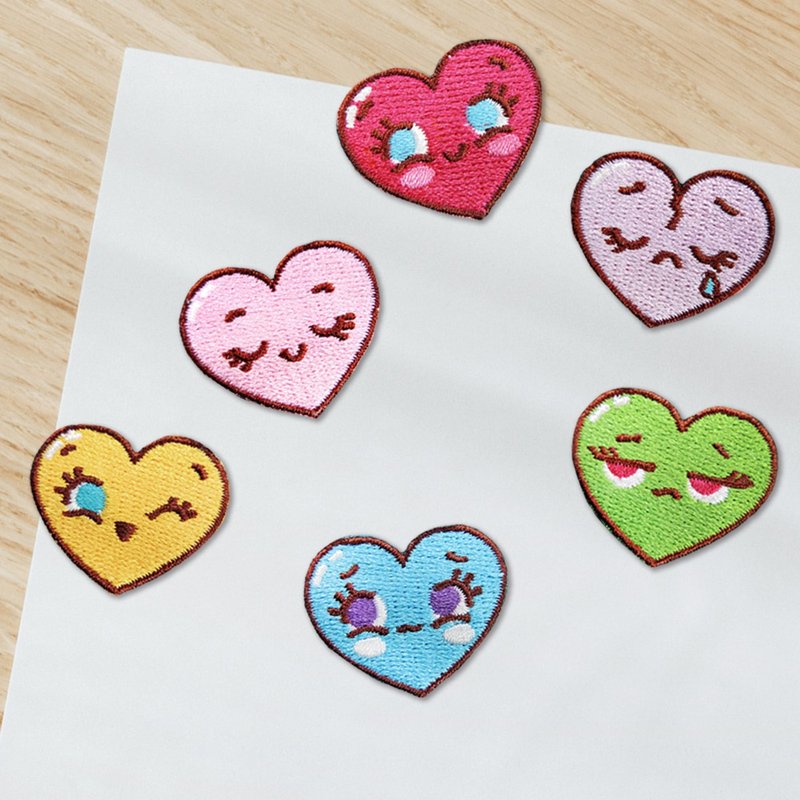 【刺繡布貼】愛心表情包  (六入) - 貼紙 - 繡線 
