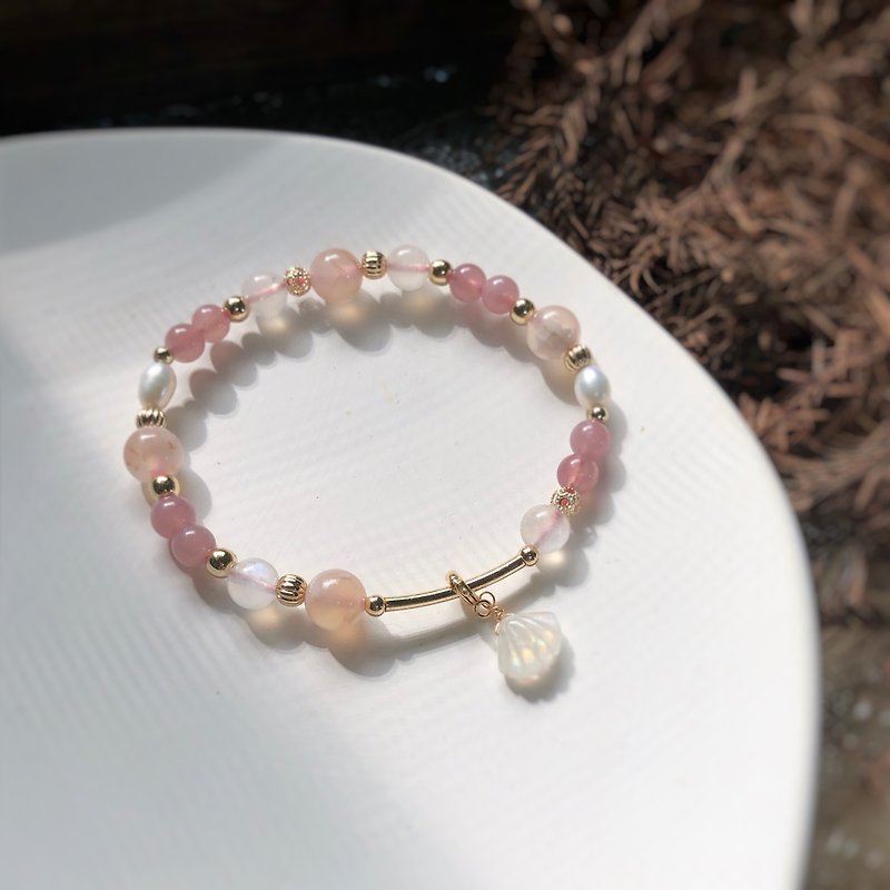 Cherry Blossom Agate, Horse Powder, Pearl, Moonstone Natural Stone Bracelet - Bracelets - Semi-Precious Stones 