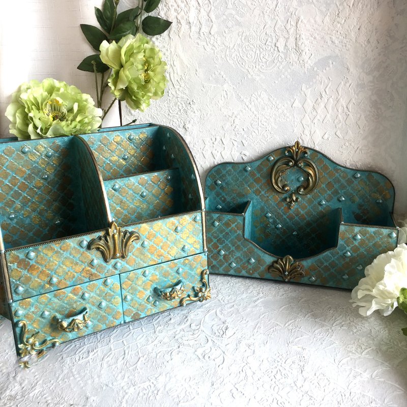 Set desktop organizers,pen holder,makeup brush holder,Ring holder,chest drawers - 居家收納/收納盒/儲物盒 - 木頭 藍色