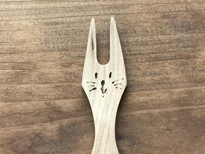 Nyanko Fork Cat cat Wooden Wood Maple - ตะเกียบ - ไม้ 