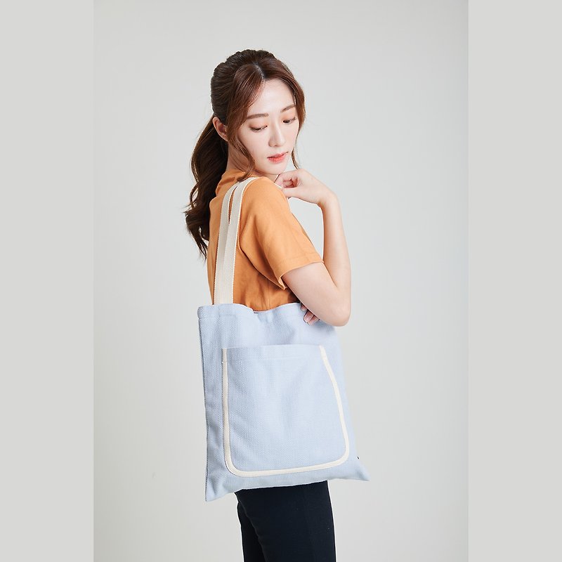 [Cat Handwoven] A4 Straight Shoulder Bag - Sky Blue - Handbags & Totes - Cotton & Hemp Blue