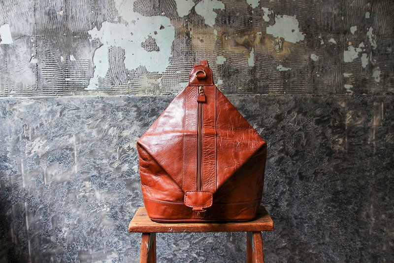 袅袅 department store-Vintage caramel up and down buckle after the backpack retro - Backpacks - Genuine Leather 