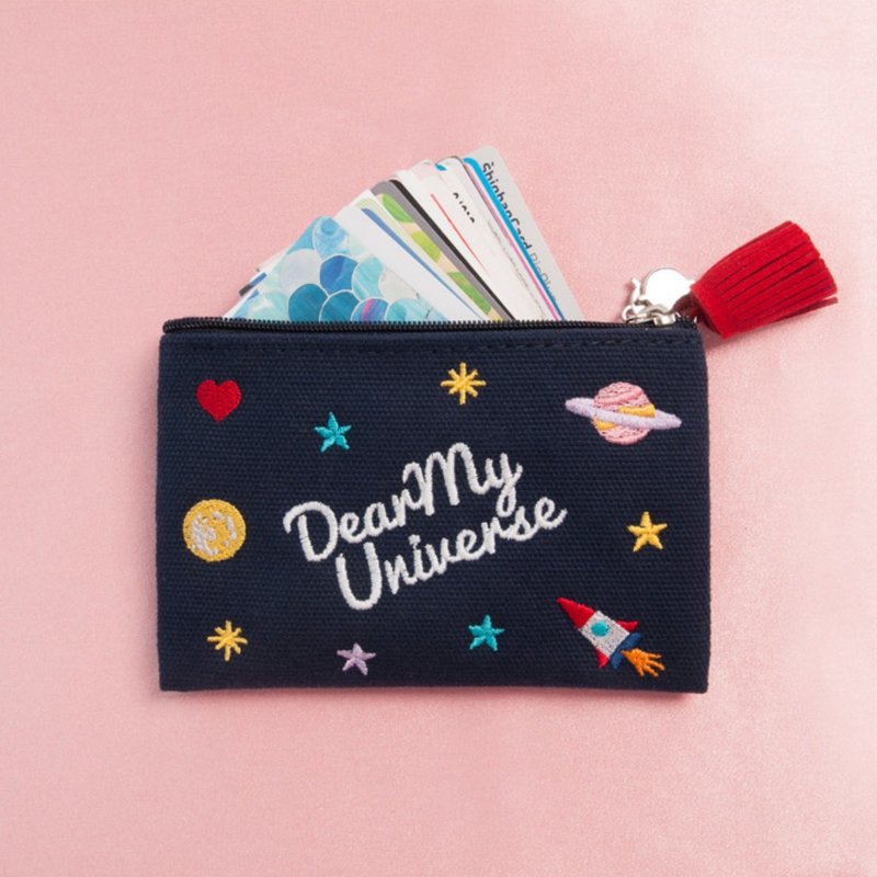 Universe pattern mini pouch 宇宙圖騰迷你化妝包 - 化妝包/收納袋 - 棉．麻 藍色