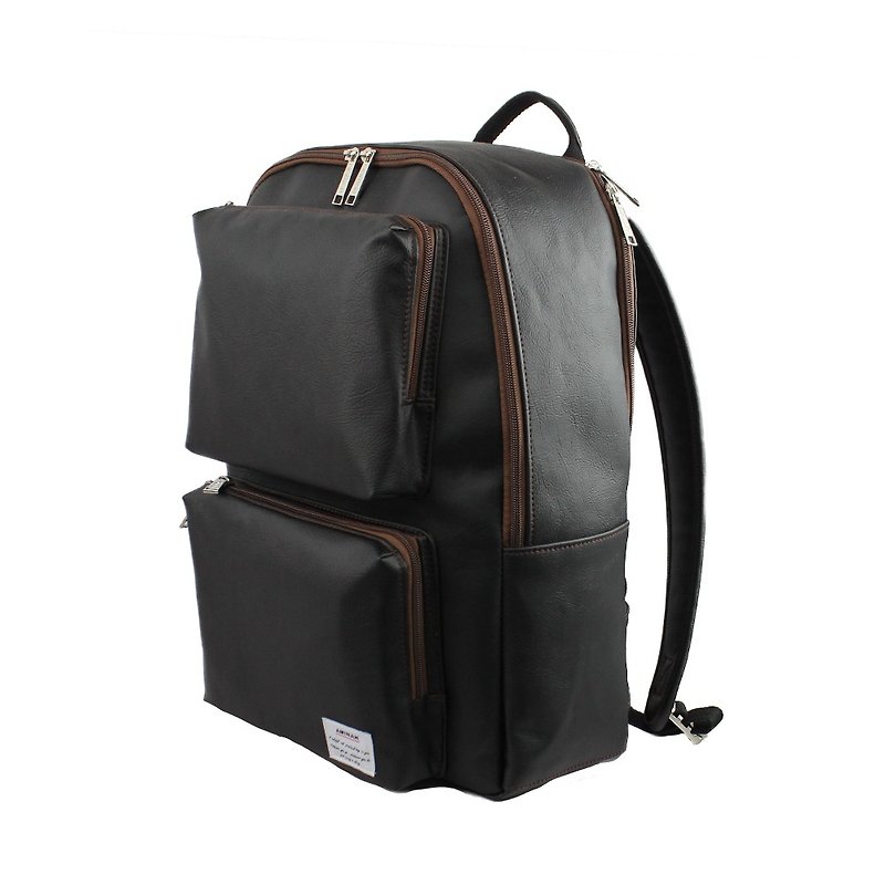 AMINAH-Black multi-pocket backpack[am-0302] - กระเป๋าเป้สะพายหลัง - หนังเทียม สีดำ