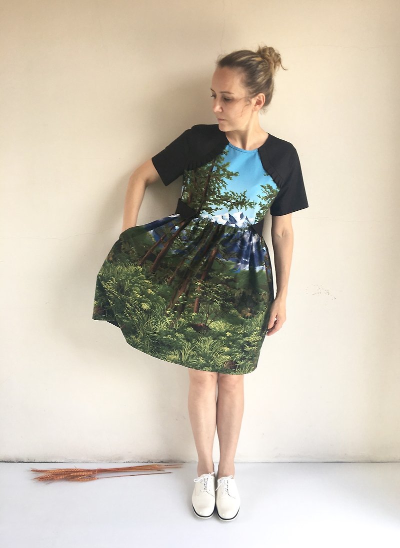 Landscape print summer dress - ชุดเดรส - กระดาษ 