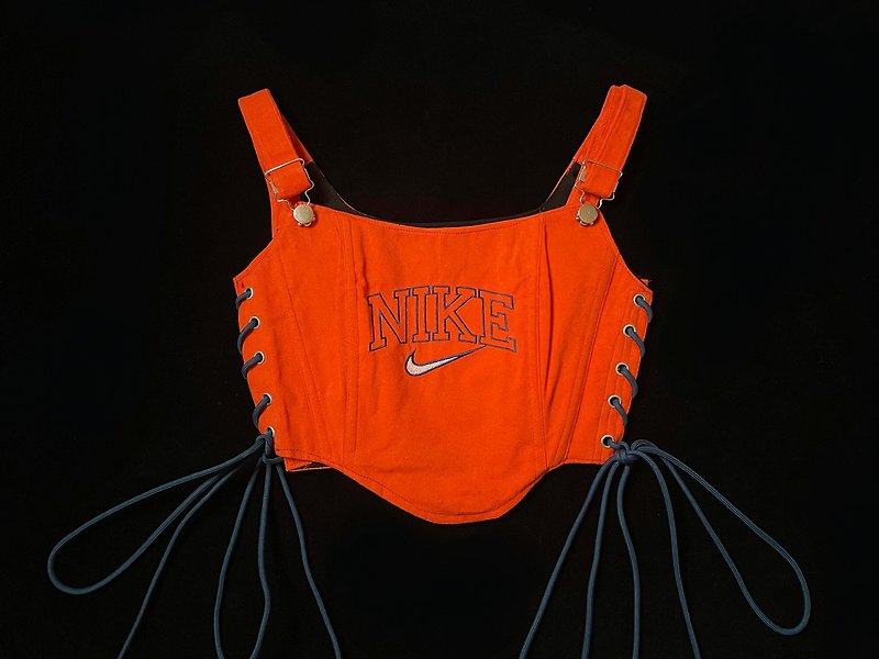 REGETHER Vintage modified NIKE sling side strap vest-Corset-05 - เสื้อกั๊กผู้หญิง - ผ้าฝ้าย/ผ้าลินิน สีส้ม