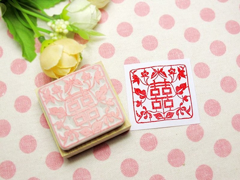 Apu Handmade Chinese Paper-cut Style Double Happiness/囍 Newly Married/Wedding Stamp - Stamps & Stamp Pads - Rubber 