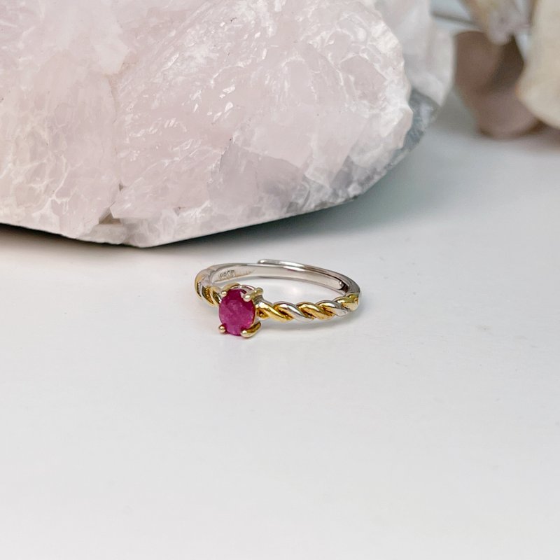 Confident Charm/Create Happiness-Gold and Silver Intertwined No-Burn Ruby Ring - General Rings - Gemstone 