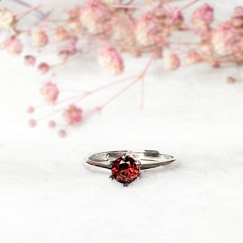 | Silver Jewelry | red Stone 925 sterling silver inlaid Gemstone rings round classic simplicity - แหวนทั่วไป - เครื่องเพชรพลอย สีแดง