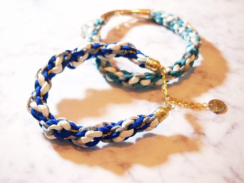 Hand-woven blue-gray tie lucky twisted twist couple hand rope - Bracelets - Other Metals Blue