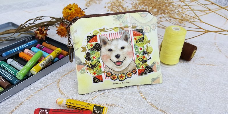 <Animals in the secret land> Happiness Shiba Inu Dog in summer (small) - กระเป๋าใส่เหรียญ - เส้นใยสังเคราะห์ 