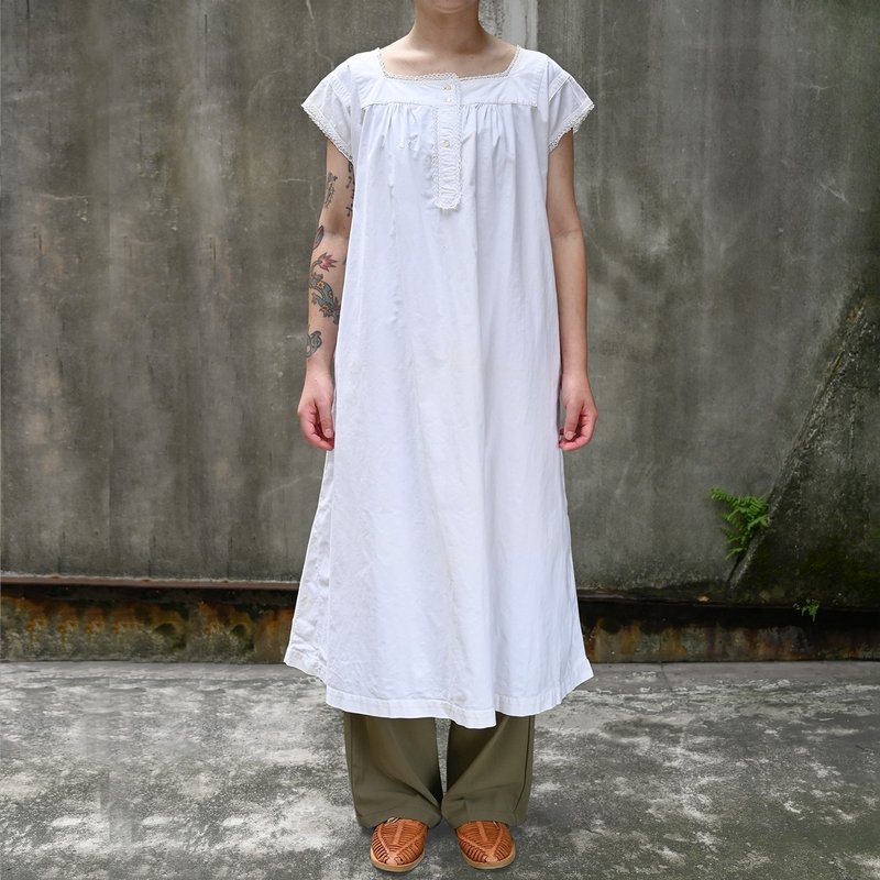 1900-30s フランスアンティークリネンドレス / アンティークドレス、フランスドレス、リネンドレス - ワンピース - コットン・麻 ホワイト