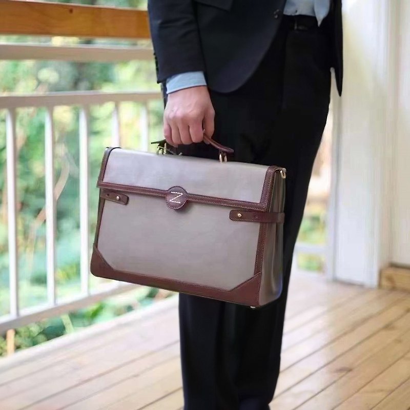 Large-capacity laptop briefcase cowhide work handbag genuine leather briefcase side backpack crossbody backpack - Messenger Bags & Sling Bags - Genuine Leather 
