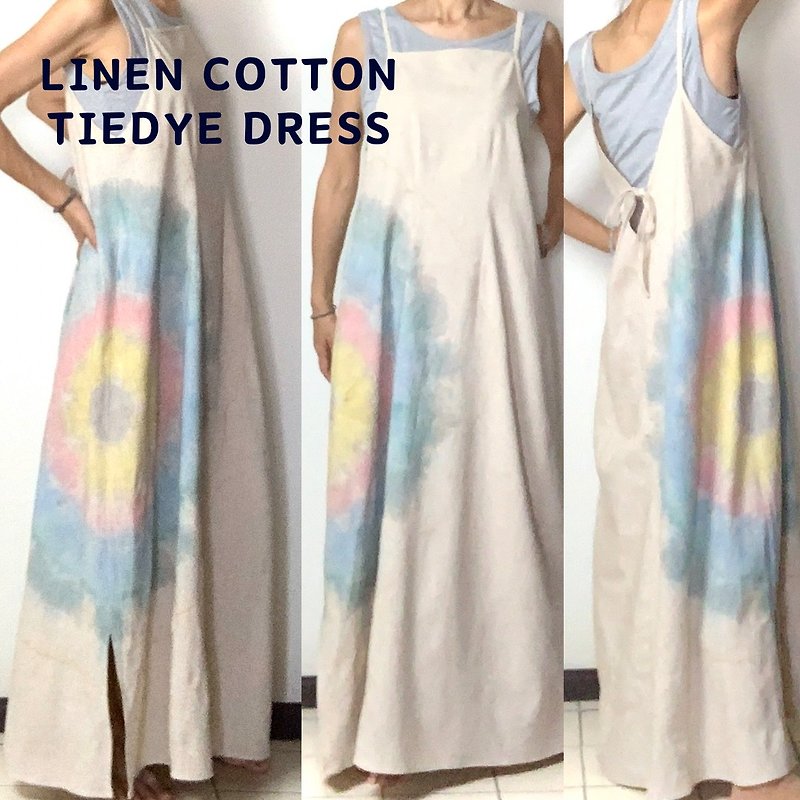 Linen Cotton Tie Dye Dress - One Piece Dresses - Cotton & Hemp Khaki