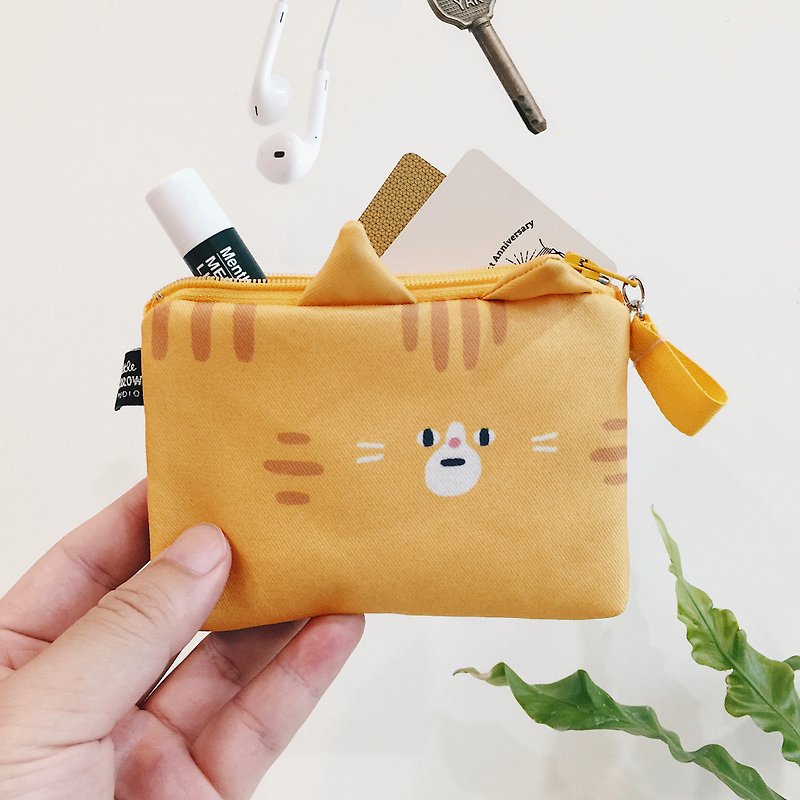造型卡套零錢包-寬版 橘貓 - 銀包 - 聚酯纖維 橘色