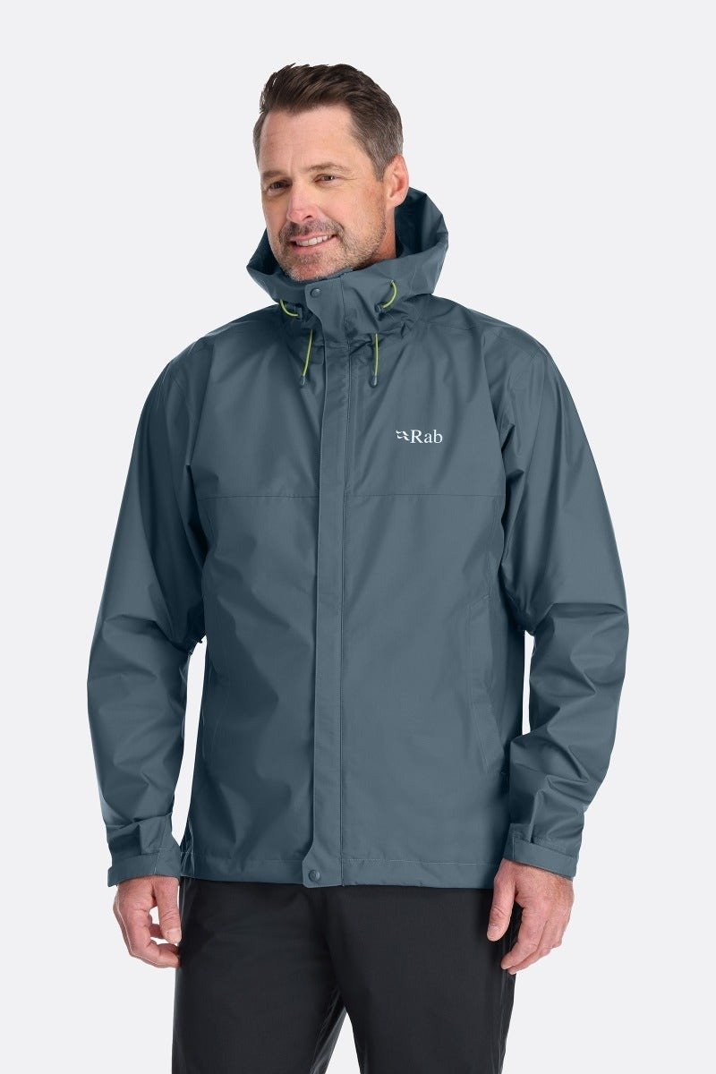 【Rab】Downpour Eco Jacket Lightweight Windproof and Waterproof Hooded Jacket Men's Orion Blue - Men's Sportswear Tops - Polyester Gray