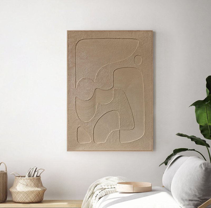 Beige Textured Abstract Painting | Textured Painting |Tan Wall Art | Brown Bay 4 - 壁貼/牆壁裝飾 - 棉．麻 咖啡色