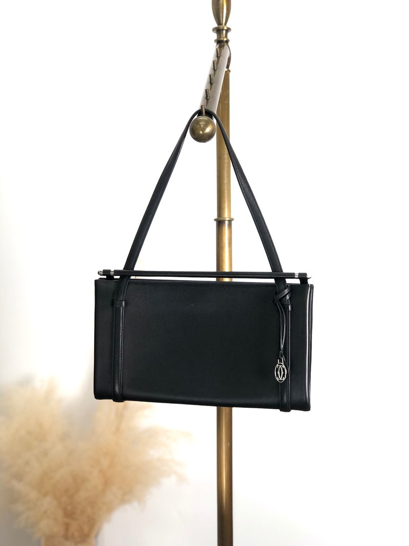 【 日本直送　名牌中古包 】Cartier カルティエ カボション ハンドバッグ ブラック レザー ミニバッグ vintage ヴィンテージ n6hx3m - 手提包/手提袋 - 真皮 黑色