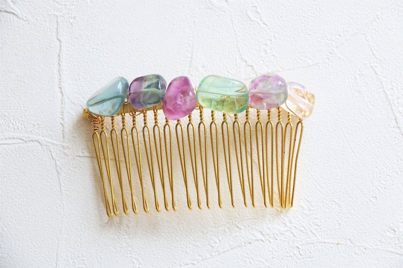 Natural rainbow fluorite crystal hair comb - Hair Accessories - Gemstone Multicolor