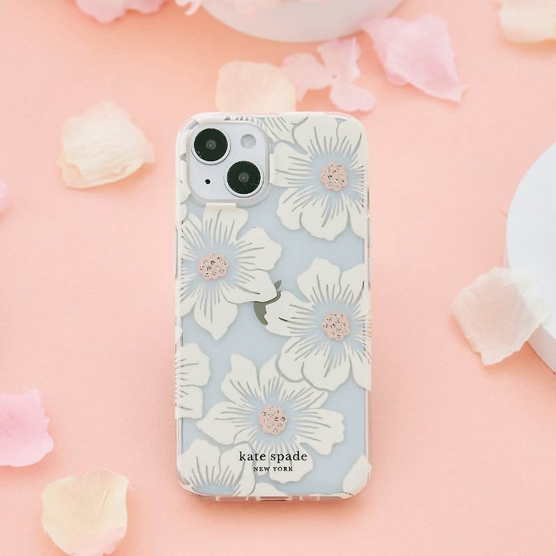 Plastic Phone Cases White - (gift lanyard)【kate spade】iPhone 14 series boutique mobile phone case classic hollyhock