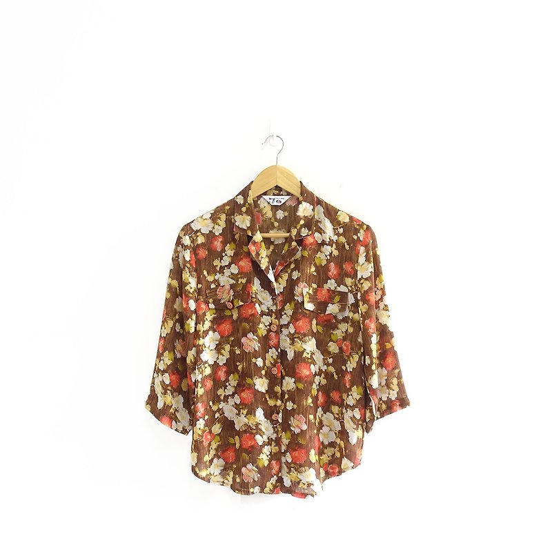 │Slowly│ Floral Wood - Vintage shirt │vintage. Vintage. - เสื้อเชิ้ตผู้หญิง - เส้นใยสังเคราะห์ หลากหลายสี