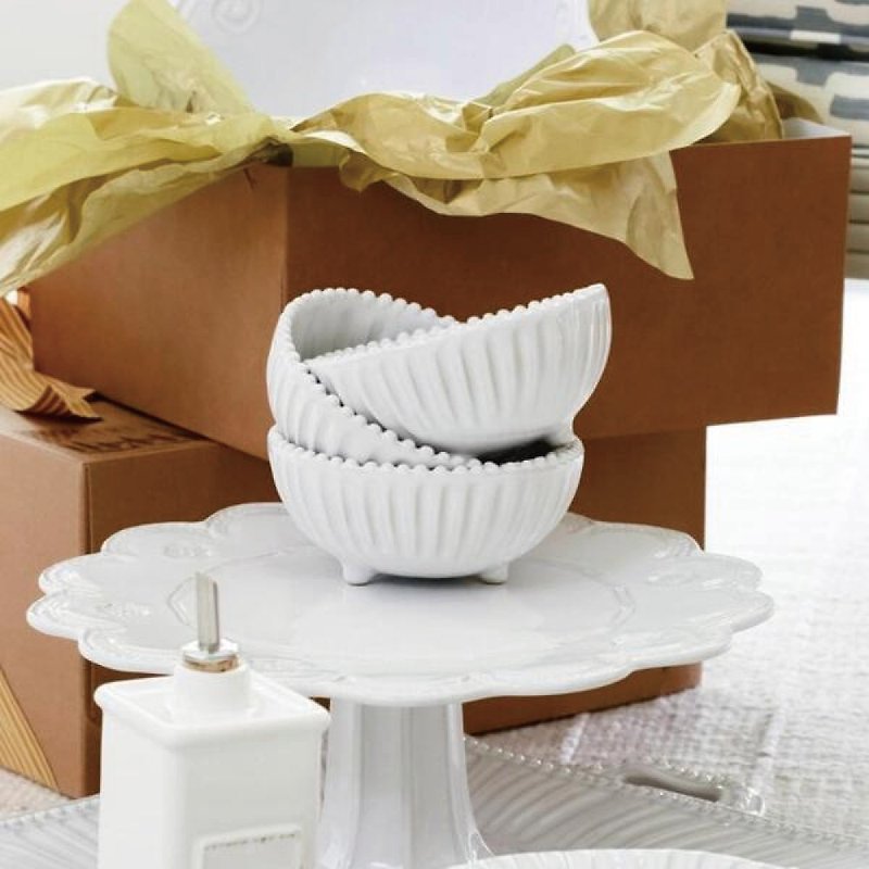 Italy VBC casa │ Stripe series 14 cm horned bowl / pure white - Bowls - Pottery White