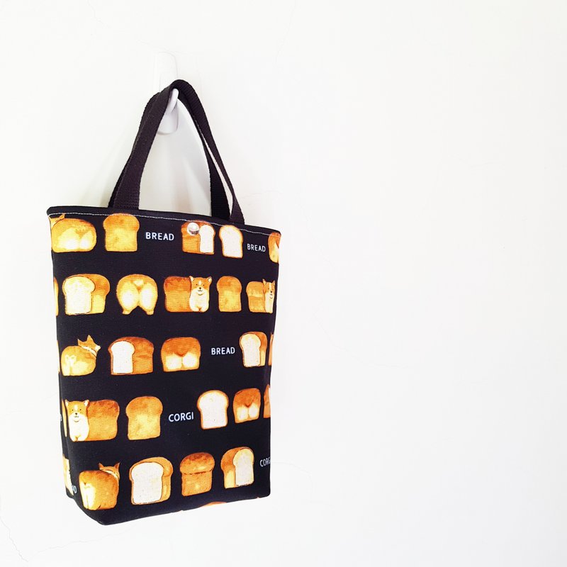 [Corgi Toast] Go out with a bag!! Double drinks are no problem!! Tote - กระเป๋าถือ - ผ้าฝ้าย/ผ้าลินิน สีดำ