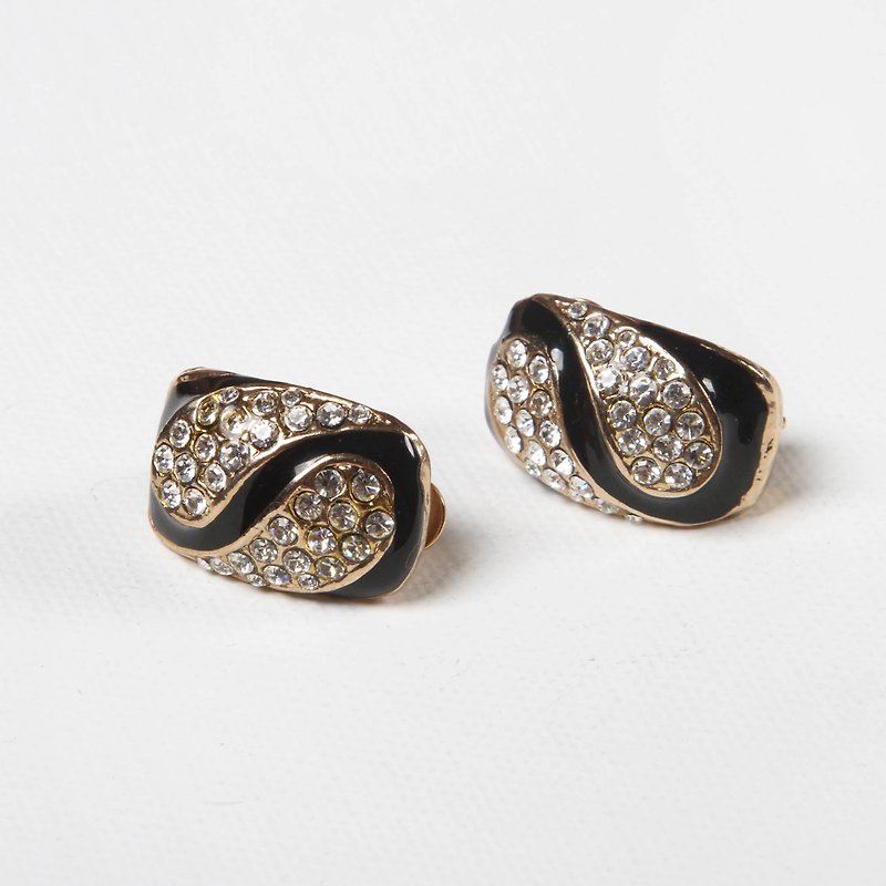 [Egg Plant Vintage] Tai Chi Double Star Retro Clip Antique Earrings - Earrings & Clip-ons - Copper & Brass Black