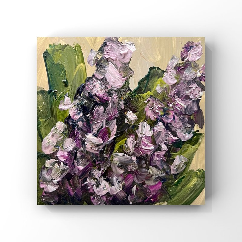 Lilac flower art lilac original oil painting small floral artwork impressionist - 海報/掛畫/掛布 - 其他材質 多色