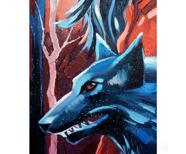 狼の絵画ファンタジーオリジナルアート素晴らしいアートワーク