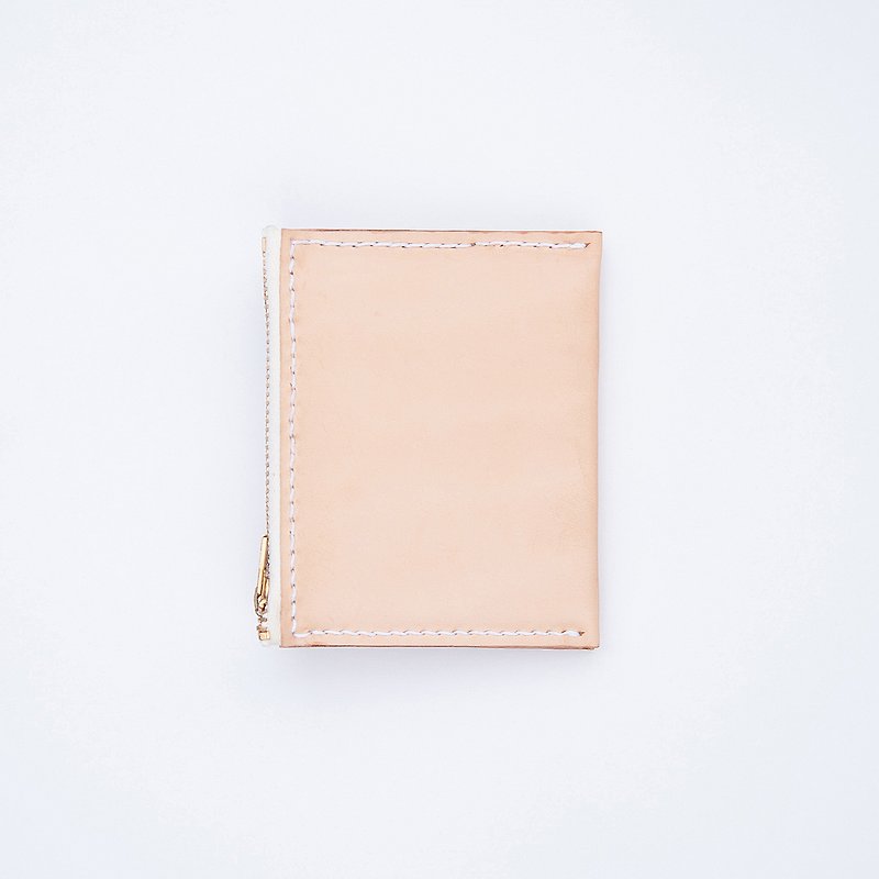 rinLIVING Life - DUET Double Layer Zippered Raw Leather Handmade Leather Wallet - กระเป๋าสตางค์ - หนังแท้ สีส้ม