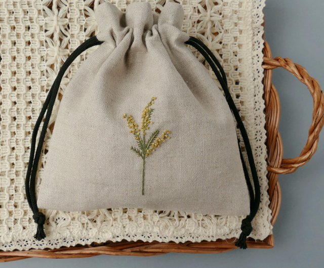 ミモザ 花刺繍の小さな巾着 オーダー用-